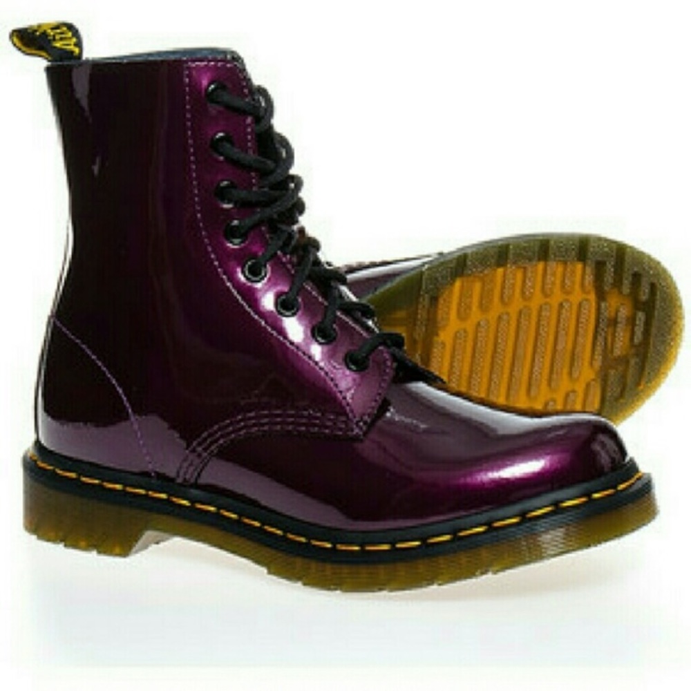 Dr. Martens Patent Purple Metallic Combat Boots 9